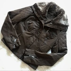 Jou Jou Women’s Juniors Faux Fur Motorcycle Jacket